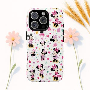 Pink Heart Minnie, UNIQUE Disney Stained Glass Effect  Disney Tough Case, Disney Phone Case for iPhone Samsung Google Pixel