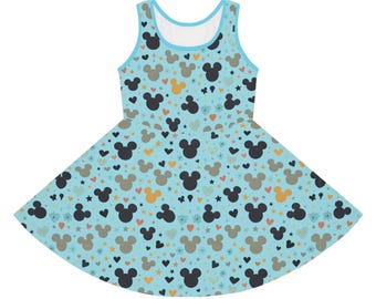 Blauwe polkadot Mickey Disney-jurk voor babymeisjes peuter tieners jeugd, Disney-outfit voor babymeisjes