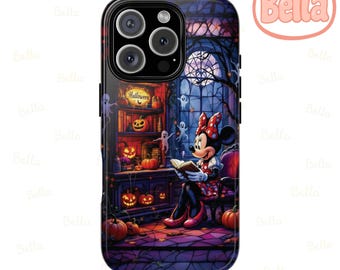 Spooky Minnie and Halloween Bookshelf, Halloween Disney Phone Case, MagSafe Tough Case for iPhone 17 Samsung S26 Google Pixel