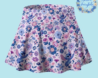 Stitch and Purple Flowers, Personalized Skirt, Disney Skirt with Shorts, Pickleball Skirt, Tennis Skirt, Skort,  Disney Outfit
