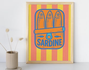 Pop Art-tryck med sardiner | Funky köksdekor (digital nedladdning)