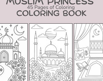Muslim Girl Princess Coloring Book: Islamic Girls Activities, Mosque Scenes (A4 PDF Download)