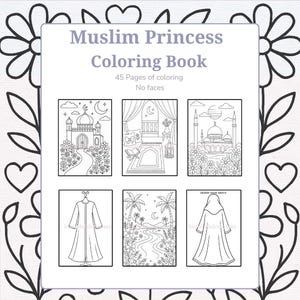 Muslim Princess Coloring Book: Islamic Girls Activities, Mosque Scenes (A4 PDF Download)