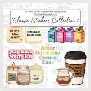 Islamic Stickers Collection 1 | Digital Download 15 PNG Bundle | Cute Islamic Planner Stickers for Journaling, iPad, Laptop, DIY Printing