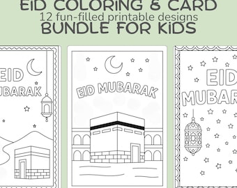Kids Eid Coloring Card Bundle: Islamic Printable Activity Pack (PDF Download)