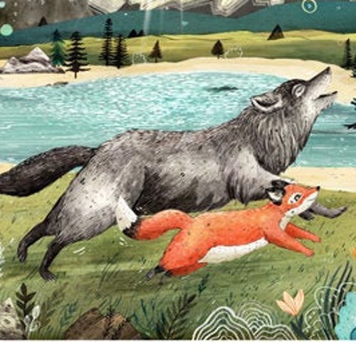 Wolf & Fox Illustration A3 Print - Etsy