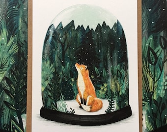 SNOW GLOBE FOX | Greeting Card | Blank Inside