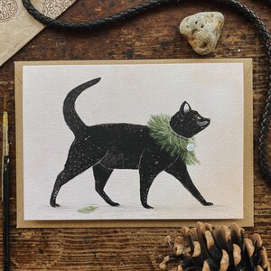 Chat noir | de voeux/carte de Noël | Blanc à l'intérieur