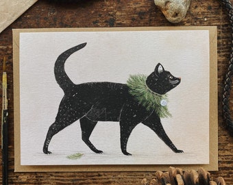 Black Cat | Greeting / Christmas Card | Blank Inside