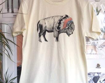 bison | T-shirt biologique sérigraphié | 100% coton | Ecru (PRIX EN LIGNE)
