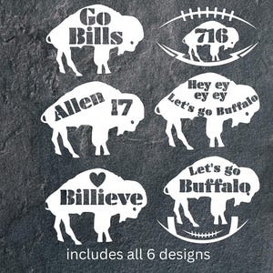 Buffalo Bills-vinylstickerset: Bills-maffiaauto, laptop, bekerstickers
