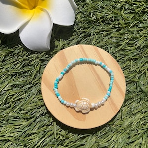 Turtle Island! Stackable, seed bead bracelet! Ocean and turtle inspired