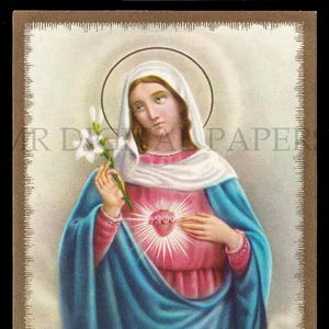 Carta di preghiera Santa Maria / Vergine Santino / scheda di preghiera sacro cuore / 3 dimensioni / Digital Download / Santo carta Ephemera / Vergine Maria carta