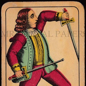 Antique Card / Antique Playing Card / Knight Playing Card / Digital Instant Download / Paper Ephemera /German Playing Card /Knight Print Art