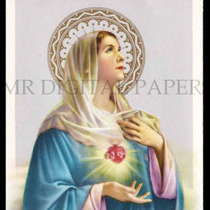Carta di preghiera Santa Maria / Vergine Santino / scheda di preghiera sacro cuore / 3 dimensioni / Digital Download / Santo carta Ephemera / Vergine Maria carta
