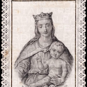 Lace Heilige gebed kaart / Maagd Maria / Mary Holy Card / Madonna / Mary Jezus / moeder en kind / Mary met kroon / digitale Instant Download