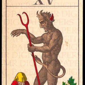 Antieke Tarot kaart / antieke spelen kaart / Devil Tarot kaart / digitale Instant Download / papier Ephemera / Tarot kaart / Franse kaart / Tarot