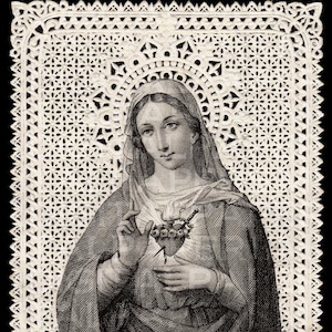 Carta di Santa orazione di pizzo / Mary Madonna / sacro cuore / 12 x 18 carta digitale Scarica / Scrapbooking Supply / Instant Download / alta risoluzione