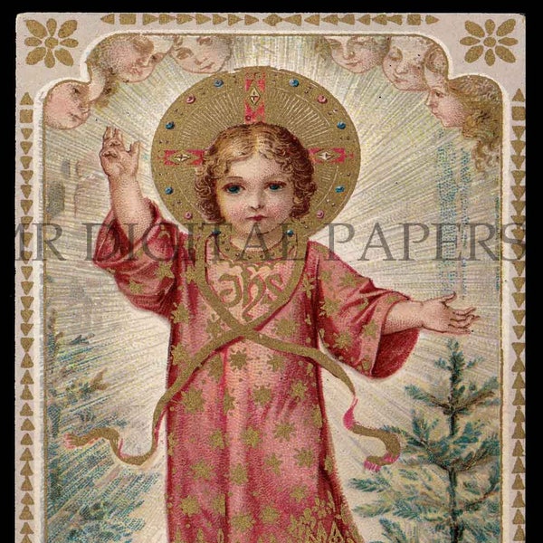 Jesus Holy Prayer Card / Saint Holy Card / Infant Jesus / Prayer Card / 3 sizes / Digital Download / Holy Card Ephemera / Christ Child Card