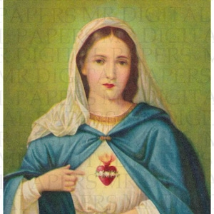 Holy Prayer Card / Virgin Mary / Sacred Heart of Mary / Madonna Prayer Card / 3 sizes/ Digital Paper Instant Download/ Vintage Ephemera