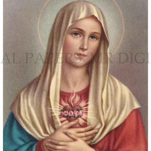 Mary Heilige gebed kaart / Virgin Heilige Card / Heilige Hart gebed kaart / 3 maten / digitale Download / Heilige kaart Ephemera / Maagd Maria kaart