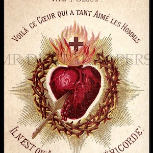 Prière de Sainte carte / sacré coeur / Holy carte / sacré coeur de Jésus / Antique prière carte / Digital Instant Télécharger / papier éphémères