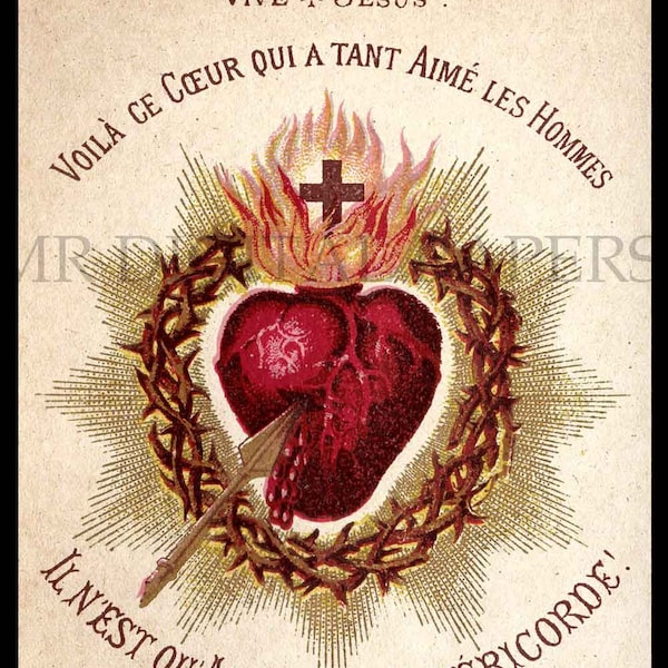 Holy Prayer Card / Sacred Heart / Holy Card / Sacred Heart Jesus / Antique Prayer Card / Digital Instant Download/ Paper Ephemera