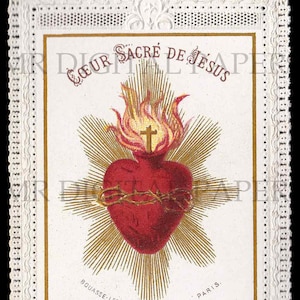 Lace Holy Prayer Card / Sacred Heart / Holy Card / Sacred Heart Jesus / Antique Prayer Card / Digital Instant Download/ Paper Ephemera