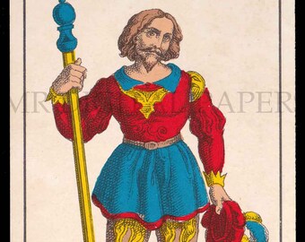 Antique Card / Antique Tarot Card / Valet Playing Card / Digital Instant Download / Paper Ephemera / French Playing Card / Tarot Print Art
