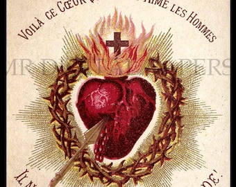 Holy Prayer Card / Sacred Heart / Holy Card / Sacred Heart Jesus / Antique Prayer Card / Digital Instant Download/ Paper Ephemera