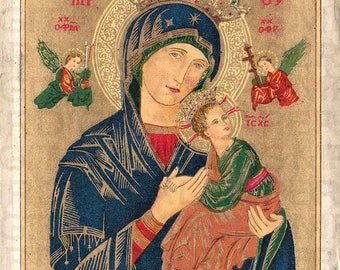 Mary Holy Prayer Card / Virgin Holy Card / Mother and Child / Prayer Card / 3 sizes/ Digital Download/ Holy Card Ephemera / Virgin Mary Card