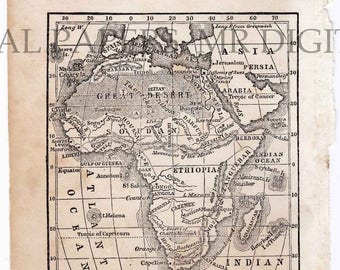 Antique Map / Antique Book Page / Africa Map / Map Print / Digital Instant Download / Antique Schoolbook / Old Map / Old Africa Map