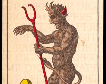 Antique Tarot Card / Antique Playing Card / Devil Tarot Card / Digital Instant Download / Paper Ephemera / Tarot Card / French Card / Tarot