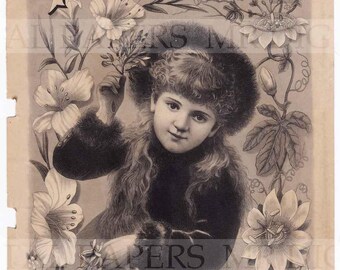 Antique Advertising / Advertising Page / Digital Instant Download / Paper Ephemera / Girl Flowers / Victorian Magazine / Womens Magazine