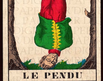 Antique Tarot Card / Antique Playing Card / Hanged Man Tarot Card / Digital Instant Download / Paper Ephemera / Tarot Card / French Card