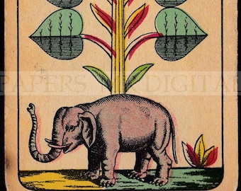 Antique Card / Antique Playing Card / Elephant Playing Card / Digital Instant Download / Paper Ephemera / German Playing Card / Elephant Art