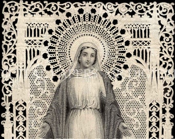 Lace Holy Prayer Card / Mary Madonna/ Sacred Heart / 12x18 Digital Paper Download / Scrapbooking Supply / Instant Download / High Resolution
