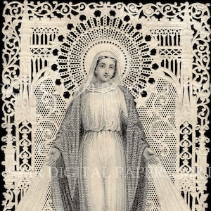 Lace Holy Prayer Card / Mary Madonna / Sacred Heart / 12x18 Digital Paper Download / Scrapbooking Supply / Instant Download / High Resolution