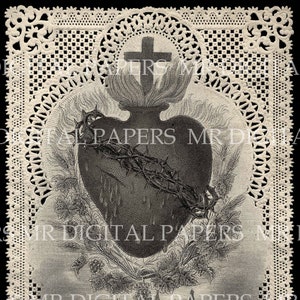Biglietto di preghiera sacro pizzo / Sacro Cuore / Carta Sacra / Sacro Cuore Gesù / Carta di Preghiera Antica / Download istantaneo digitale / Carta Ephemera