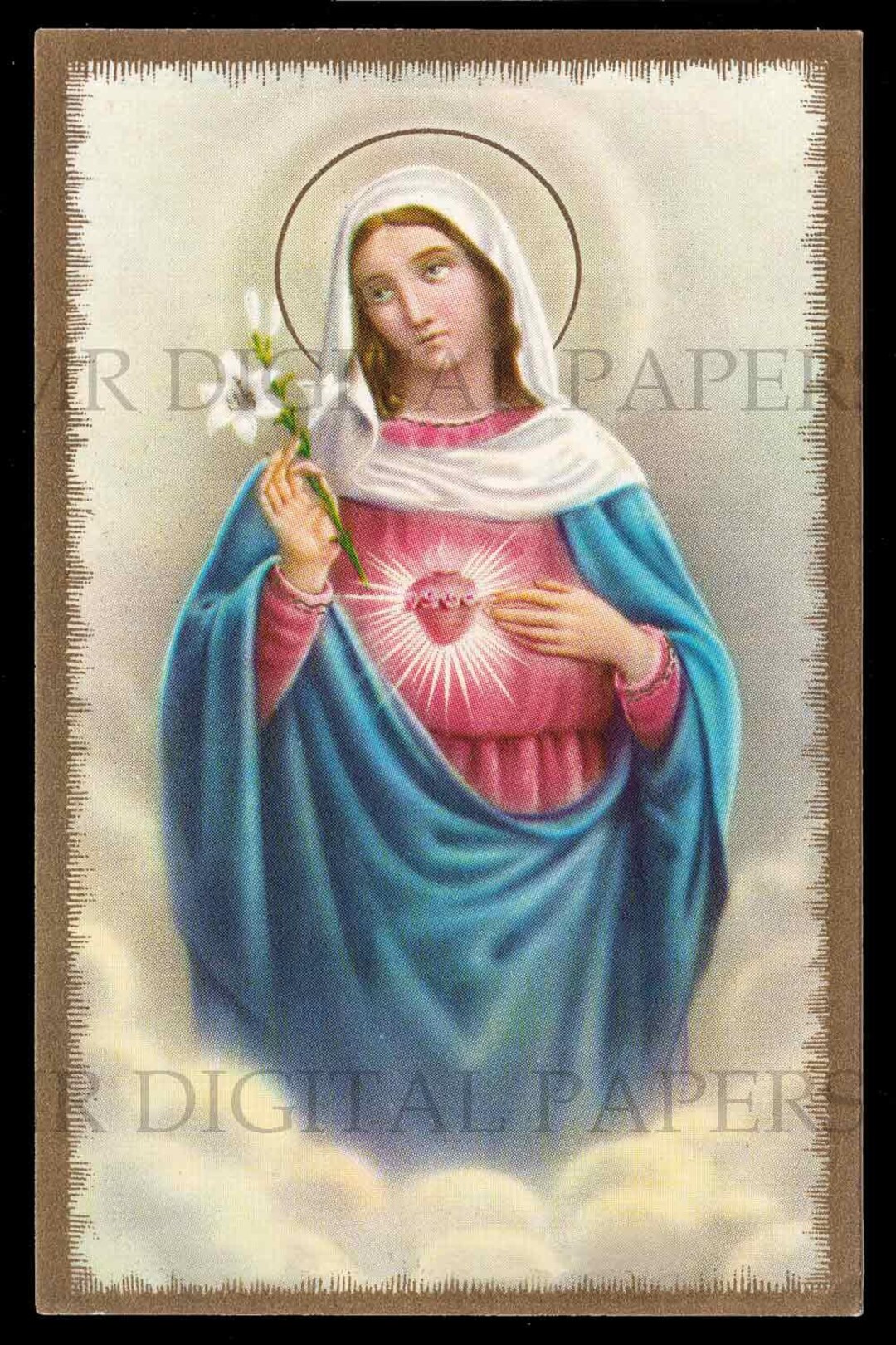 Mary Holy Prayer Card / Virgin Holy Card / Sacred Heart Prayer Card / 3 ...
