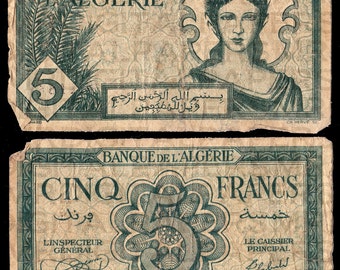 1940s Algeria Algerian Franc Currency Money Bill. 8 x 10. Antique Digital Paper. Scrapbooking Supplies. Instant Download. High Resolution