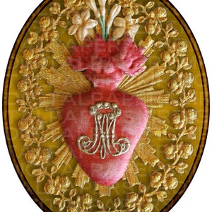 Sacred Heart of Mary French Reliquary. 1800s 7 x 9. Antique Digital Paper Download Scrapbooking Supplies Instant Download. High Resolution