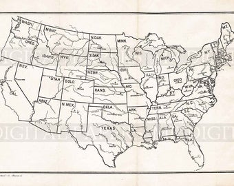 Vintage Map / Antique U.S. Map / U.S. River Map / Map Print / Digital Instant Download / Antique Tourist Map / Old United States Map