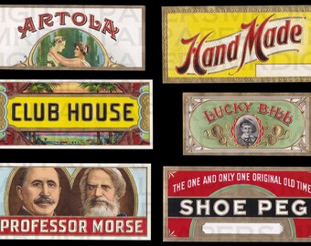 Antique New Old Stock / Cigar Labels Lot of 6 / 16 x 22 Digital Paper Download / Scrapbooking Supplies / Instant Download / High Resolution