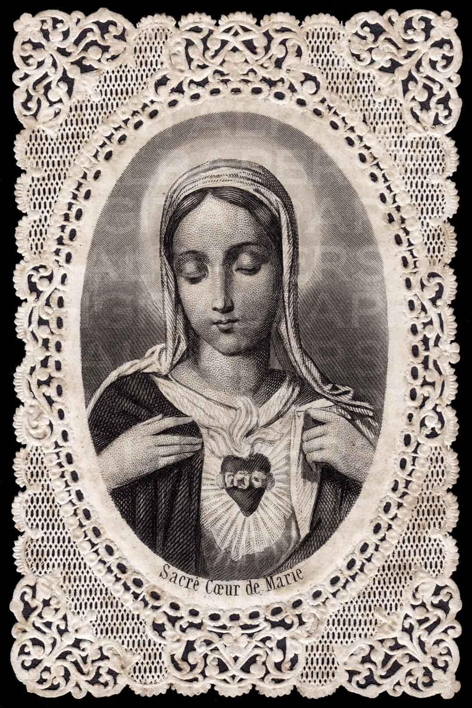 Lace Holy Prayer Card / Virgin Mary / Sacred Heart of Mary / Madonna ...