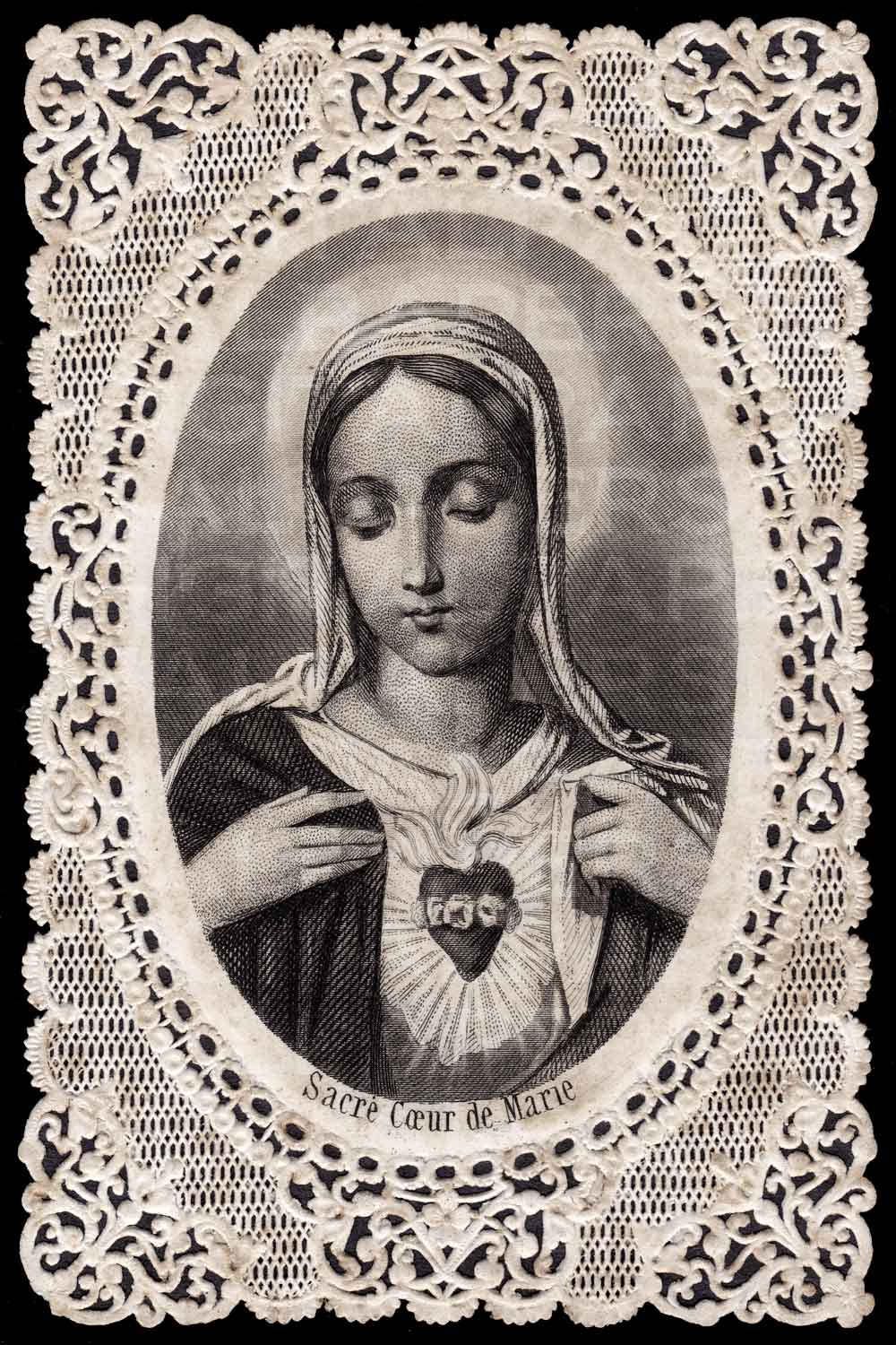 Lace Holy Prayer Card / Virgin Mary / Sacred Heart of Mary / Madonna ...
