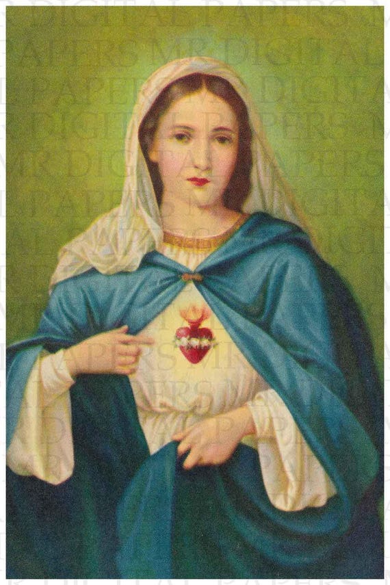 Holy Prayer Card / Virgin Mary / Sacred Heart of Mary / Etsy
