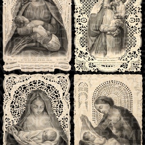 Mary Madonna e Bambino. Carte di preghiera di pizzo Santo. 14,5 x 21,5. Forniture Digital Paper Download Scrapbooking. Download istantaneo. Alta risoluzione