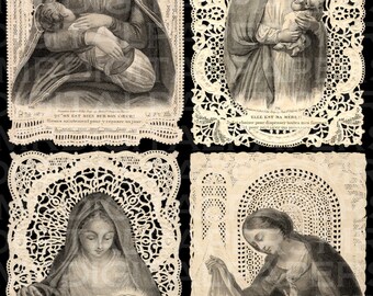 Mary Madonna and Child. Lace Holy Prayer Cards. 14.5 x 21.5. Digital Paper Download Scrapbooking Supplies. Instant Download. High Resolution