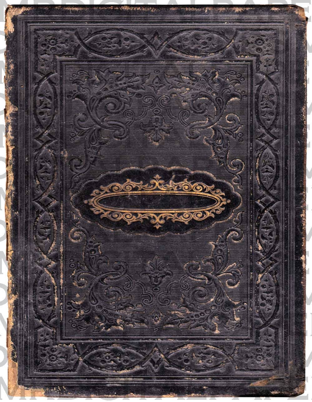 Antique Leather / Book Cover / Black and Gold / 2 Sizes- 14